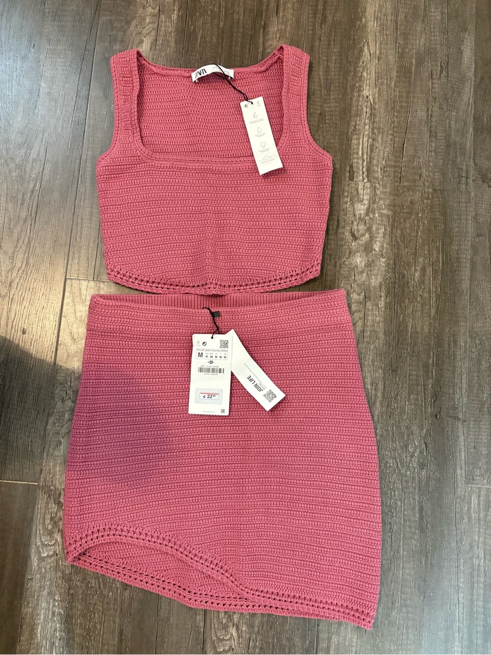 ZARA Pink Crochet Tank and Skirt Set